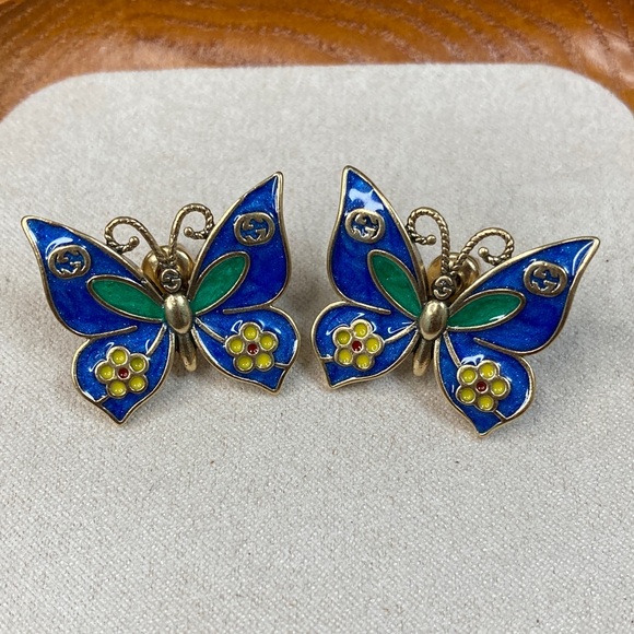 Gucci Jewelry - Gucci Blue and Green Butterfly Earrings